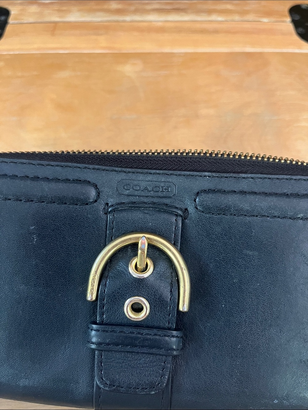 Coach Black Leather Zip Wallet with Gold Buckle - Picture 2 of 5